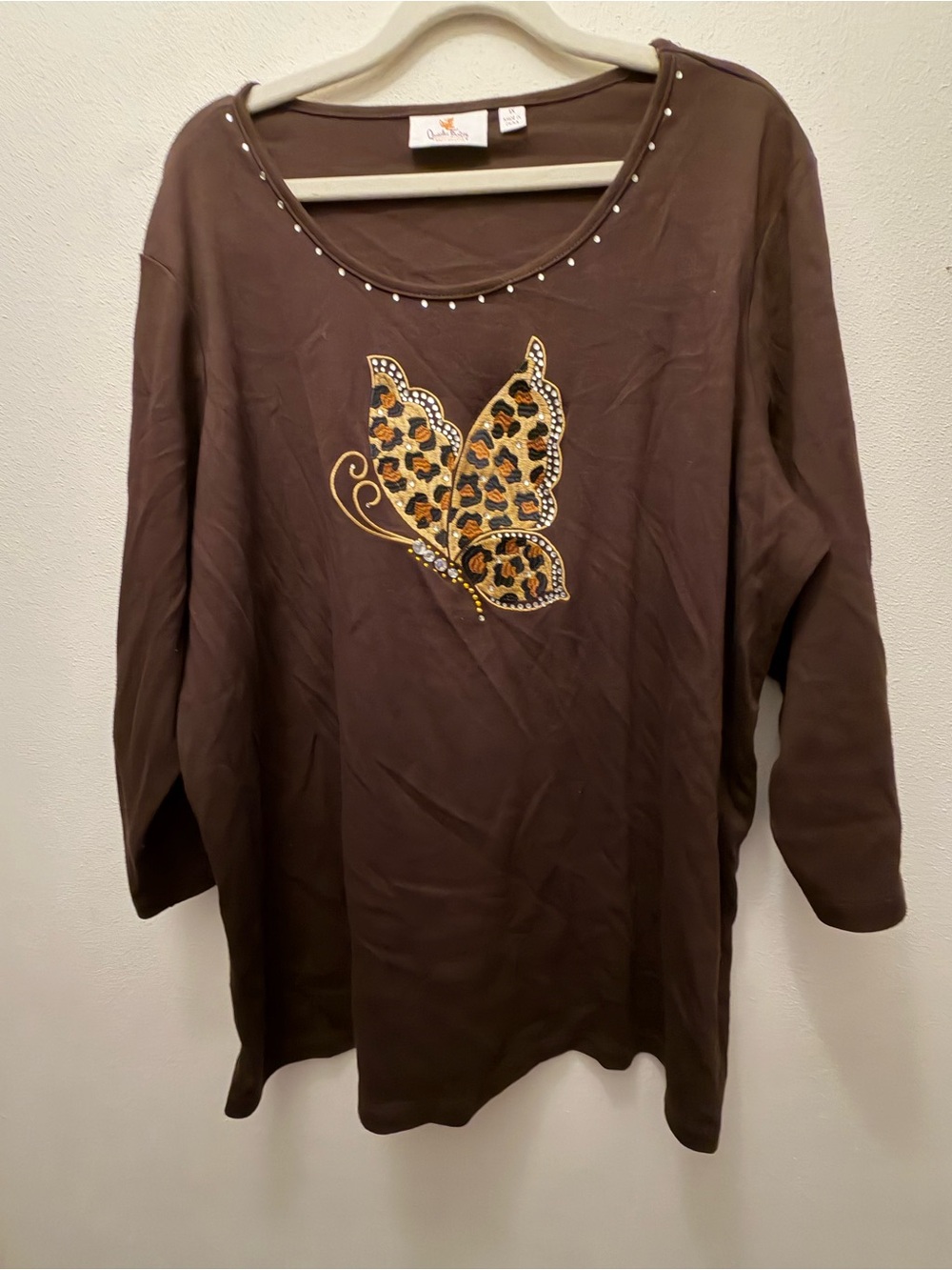 Women’s Brown Butterfly Embellished Scoop Neck Tunic